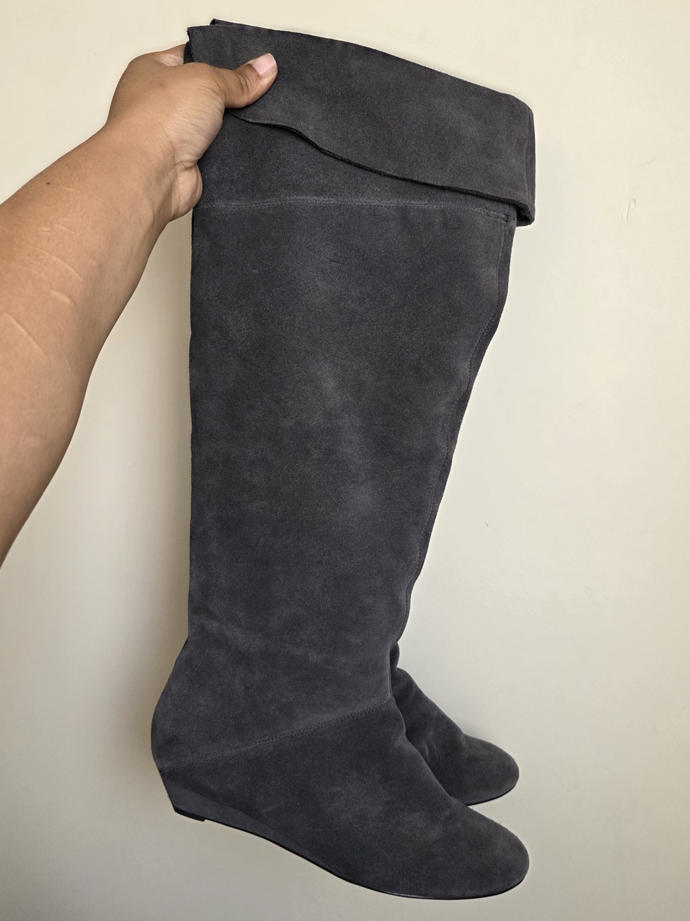 Steven By Steve Madden Gray Suede Knee-High Wedge Boots